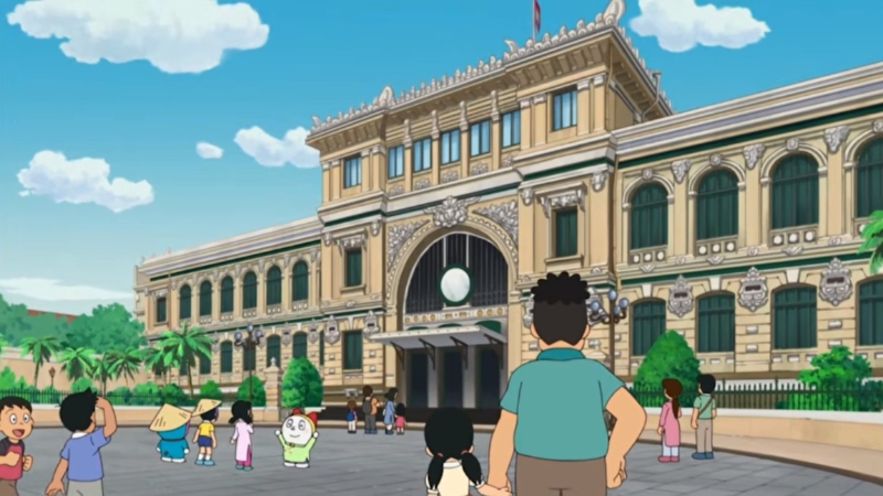Doraemon và nhóm bạn check-in tại bưu điện TP. Hồ Chí Minh