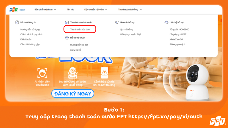 Truy cập trang thanh toán cước Wifi FPT