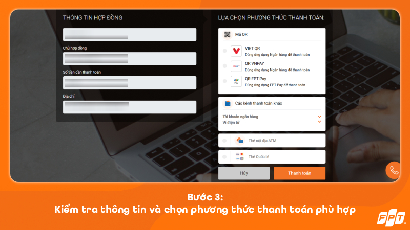 Người dùng kiểm tra thông tin và chọn phương thức thanh toán phù hợp