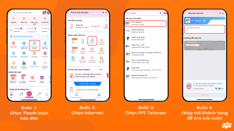 Kiểm tra và thanh toán cước Internet FPT trên ứng dụng MoMo