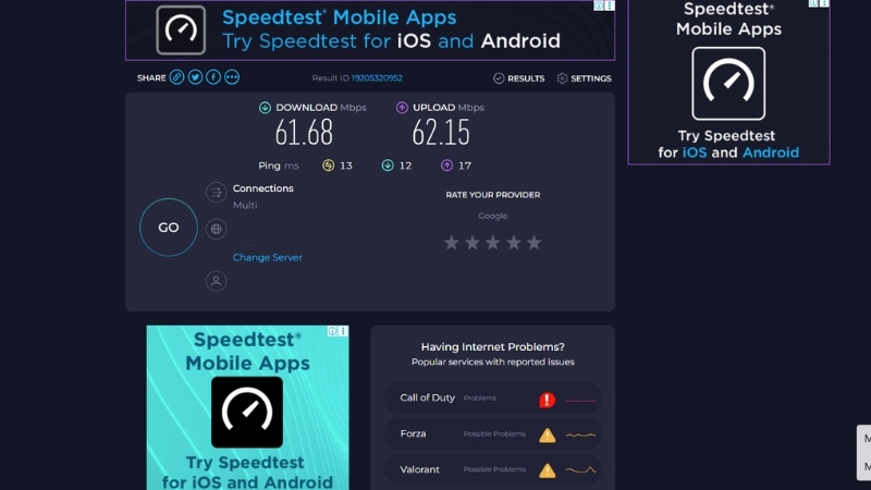 Kiểm tra tốc độ download và upload bằng Speedtest by Ookla