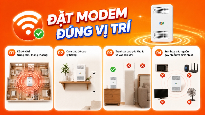 Đặt modem Wifi ở vị trí phù hợp