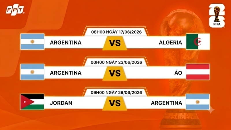 Lịch thi đấu của đội tuyển Argentina tại bảng J World Cup 2026