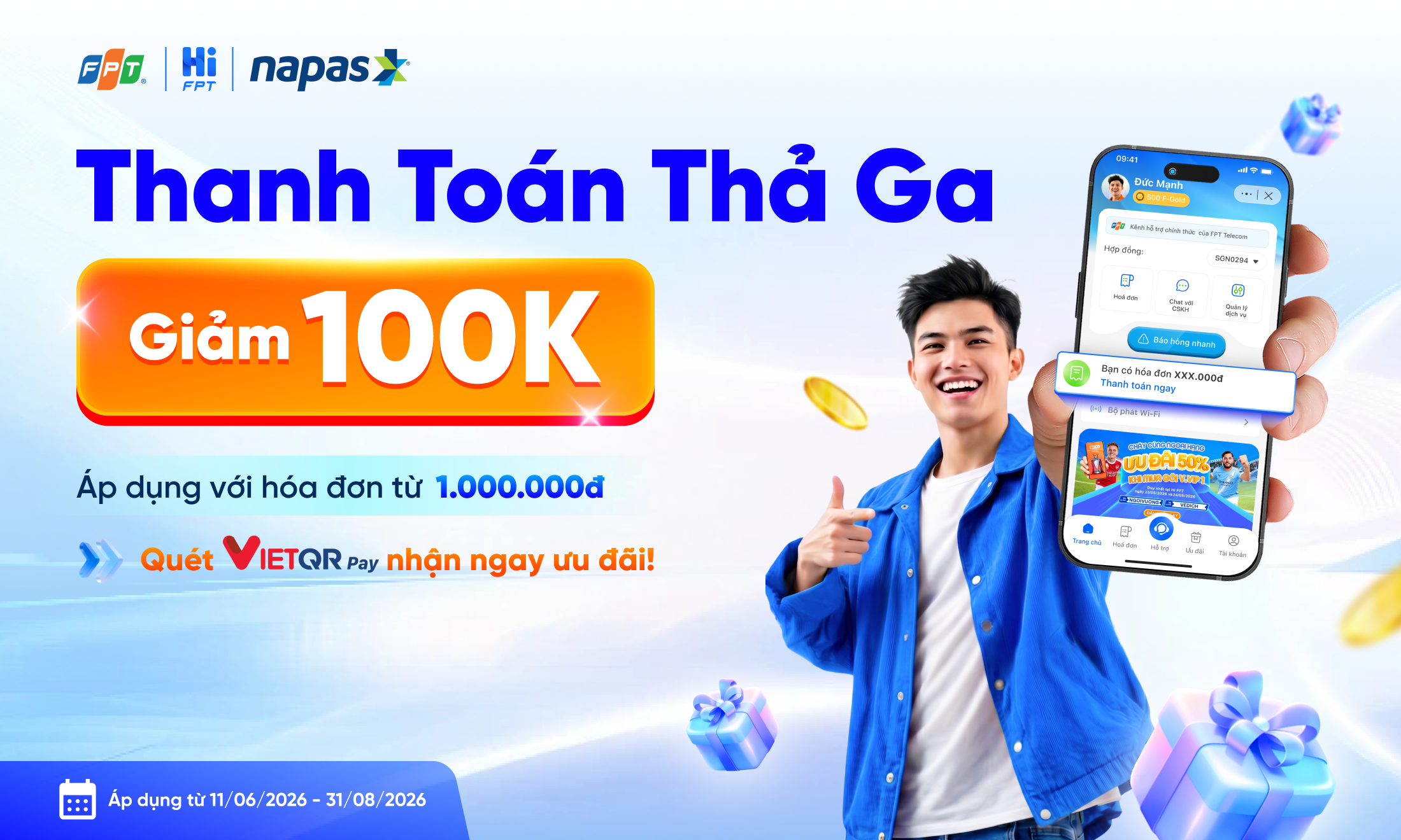 Ưu đ&atilde; 100.000 VNĐ khi thanh to&aacute;n bằng VIETQRPAY tr&ecirc;n Hi FPT