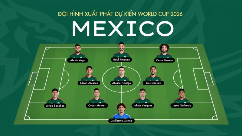 Đội hình xuất phát dự kiến của đội tuyển Mexico tại World Cup 2026