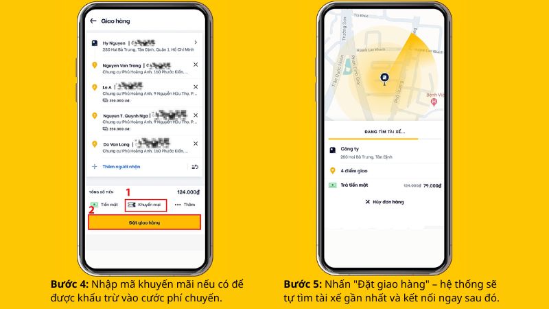 Nhập mã khuyến mãi và đặt giao hàng.