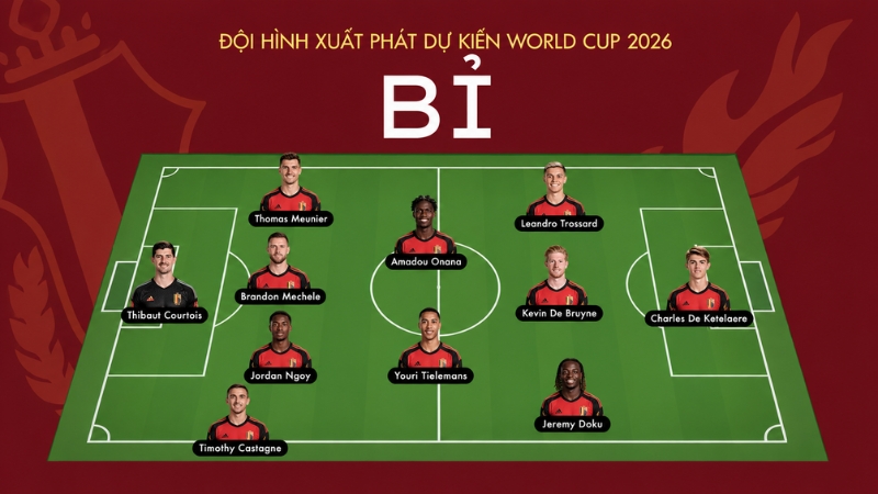 Đội hình xuất phát dự kiến của đội tuyển Bỉ tại World Cup 2026