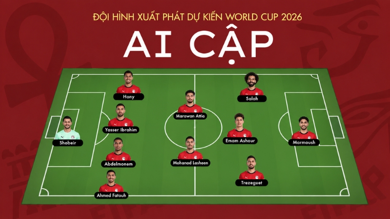 Đội hình xuất phát dự kiến của đội tuyển Ai Cập tại World Cup 2026