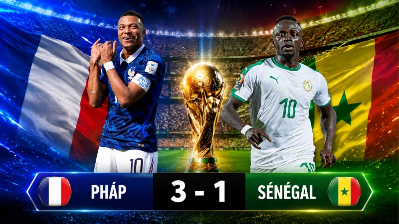Kết quả Ph&aacute;p 3-1 S&eacute;n&eacute;gal: Mbappe lập c&uacute; đ&uacute;p, vượt Messi