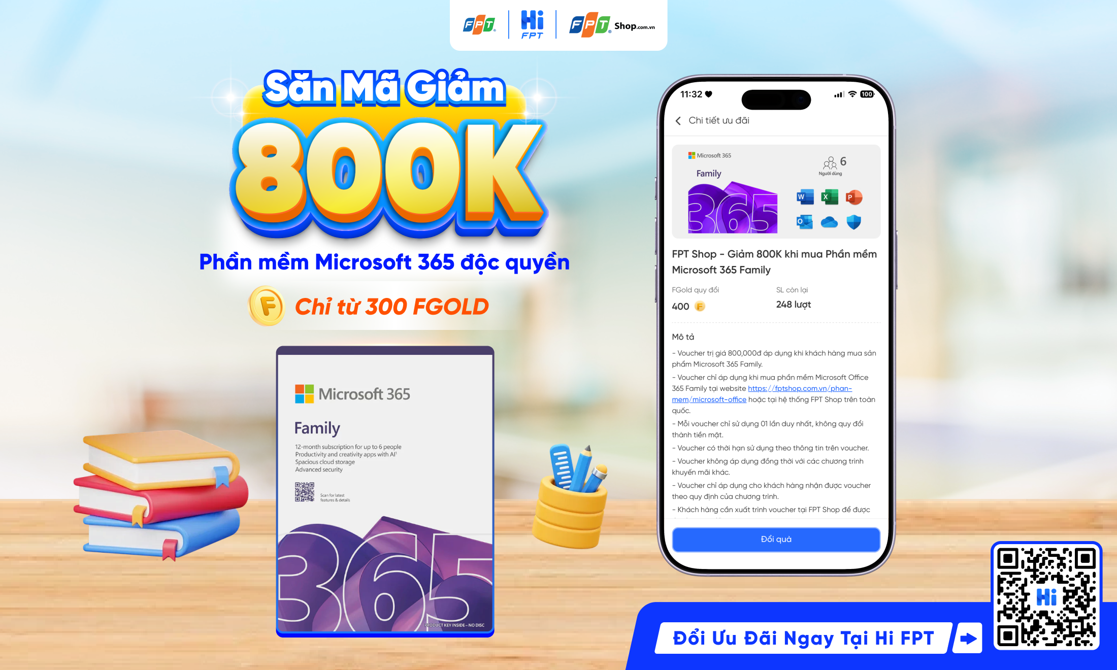 Ưu đ&atilde;i Microsoft 365 đến 800K chỉ với 400 FGold