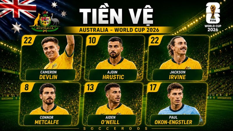Tuyến giữa Australia kết hợp giữa sức trẻ và kinh nghiệm thi đấu đỉnh cao.