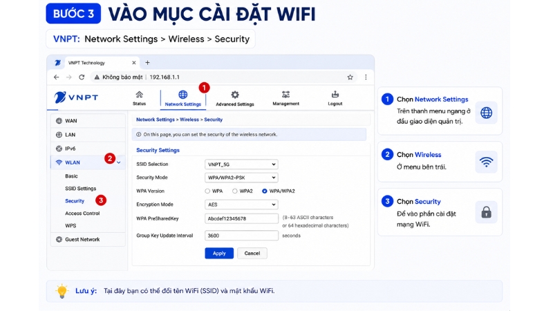 Cách vào mục cài đặt của mạng VNPT