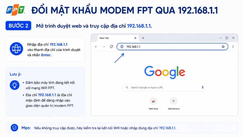 Truy cập địa chỉ 192.168.1.1. ở trình duyệt