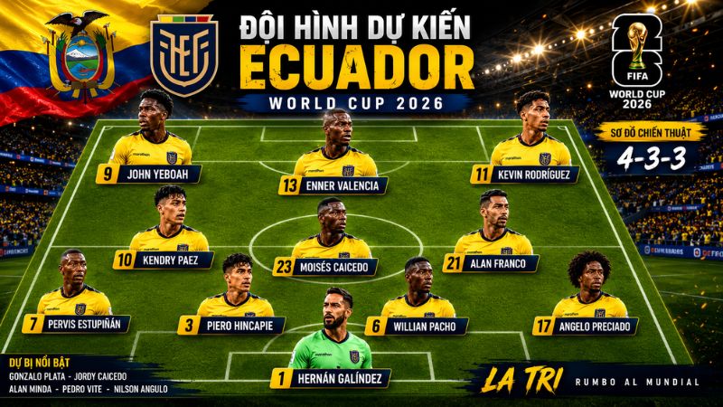 Những cái tên được kỳ vọng góp mặt trong đội hình xuất phát của Ecuador.