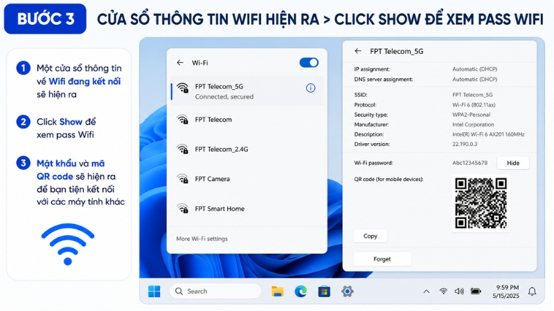 Mật khẩu Wifi và mã QR của mật khẩu