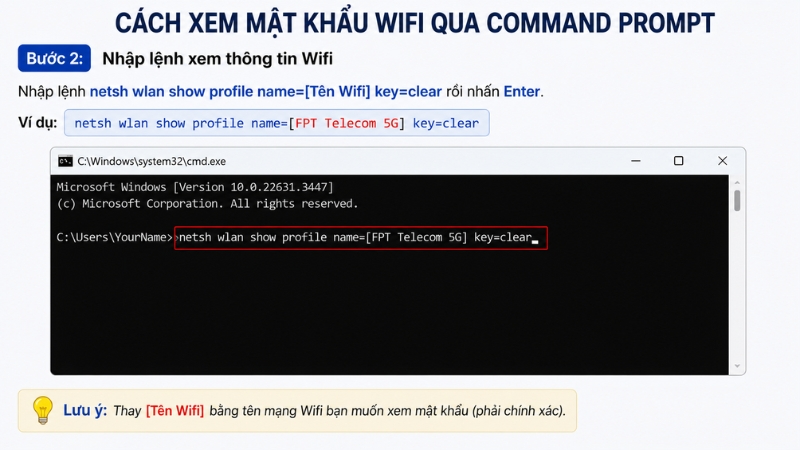 Nhập câu lệnh để xem thông tin Wifi