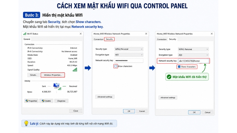 Mật khẩu được hiển thị ở mục Network security key
