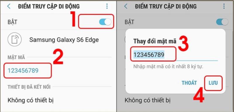 Bạn bật Điểm truy cập di động và tiến hành thiết lập mật mã cho Wifi