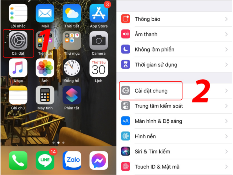 Trên cả hai iPhone, vào Cài đặt và nhấn chọn Cài đặt chung