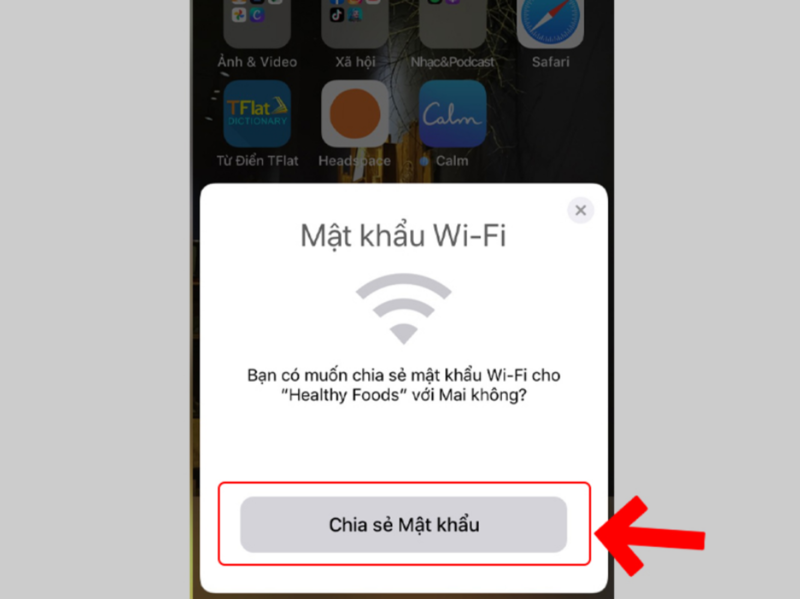 Nhấn chọn chia sẻ mật khẩu