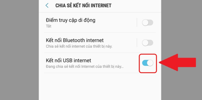 Chọn Kết nối USB Internet để hoàn tất việc kết nối.