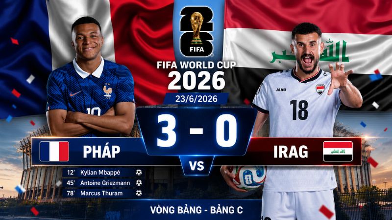 Kết quả Ph&aacute;p 3-0 Iraq World Cup 2026: Mbappe lập c&uacute; đ&uacute;p