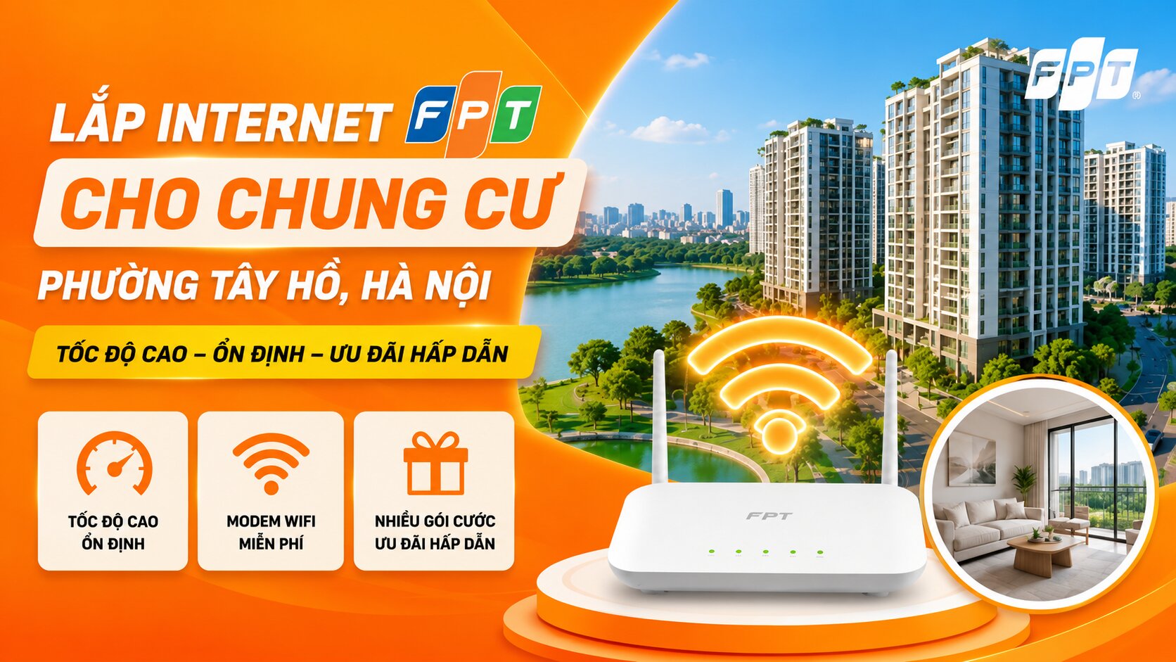 Lắp Internet FPT cho chung cư T&acirc;y Hồ tốc độ cao, ổn định