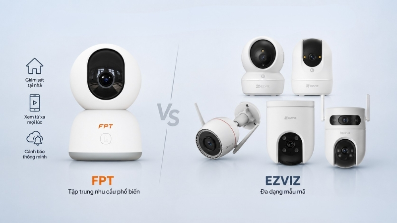 Camera FPT tập trung vào nhu cầu phổ biến, còn Ezviz có lợi thế về số lượng mẫu mã