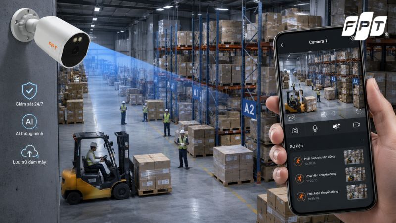 Camera kho b&atilde;i AI: Gi&aacute;m s&aacute;t kho h&agrave;ng, nh&agrave; xưởng 24/7