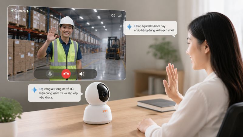 Tính năng đàm thoại hai chiều giúp trao đổi trực tiếp với nhân viên trong kho