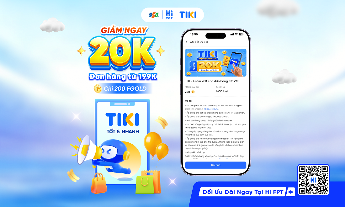 Chỉ từ 100 FGold: Nhận ngay Voucher Tiki giảm đến 60.000đ
