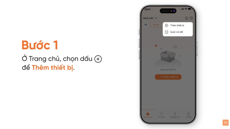 Người dùng bắt đầu thêm Camera FPT từ dấu cộng trên Trang chủ FPT Life
