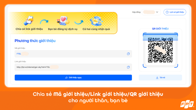 Chia sẻ Mã giới thiệu/Link giới thiệu/QR giới thiệu cho người thân, bạn bè