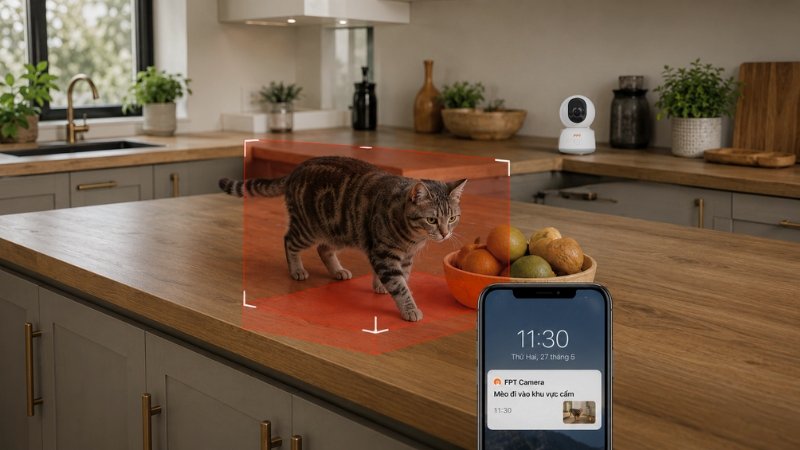 Camera AI FPT hỗ trợ phát hiện thú cưng tại các khu vực cần lưu ý trong gia đình
