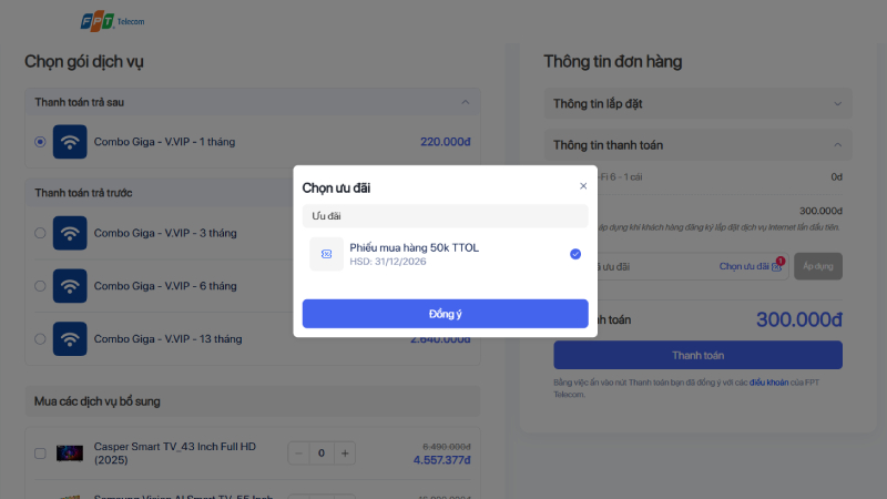 Chọn trả trước cước 1 tháng nhận phiếu mua hàng 50K