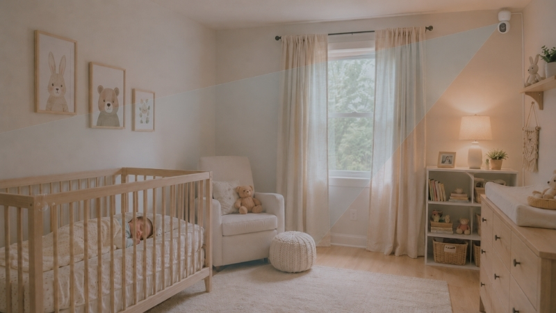 Góc cao giúp quan sát giường ngủ mà không làm ảnh hưởng đến bé
