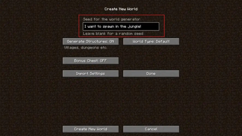 Cách nhập mã seed trong Java Edition