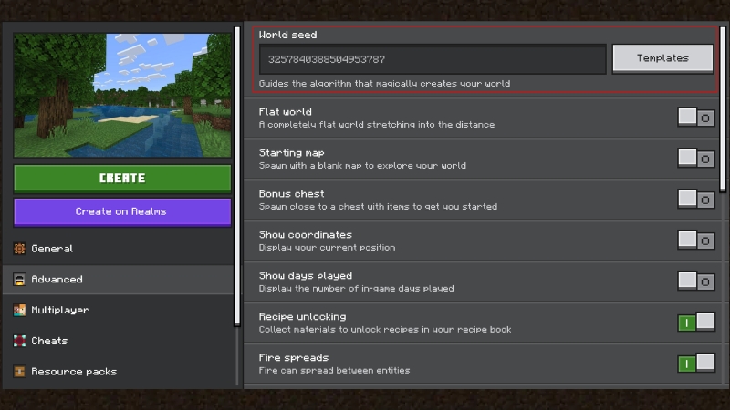 Cách nhập mã seed trong Bedrock Edition