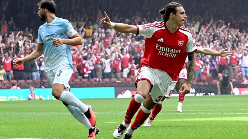 Calafiori mở tỷ số cho Arsenal ngay ở phút đầu tiên của trận đấu