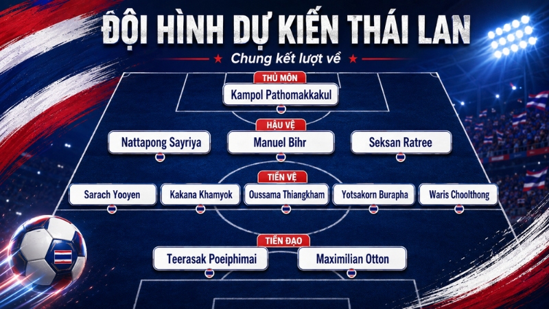 Đội hình dự kiến đội tuyển Thái Lan tại chung kết lượt về ASEAN CUP 2026
