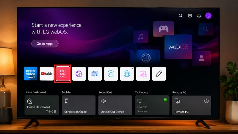 Nhấn nút Home trên Magic Remote và chọn LG Content Store.