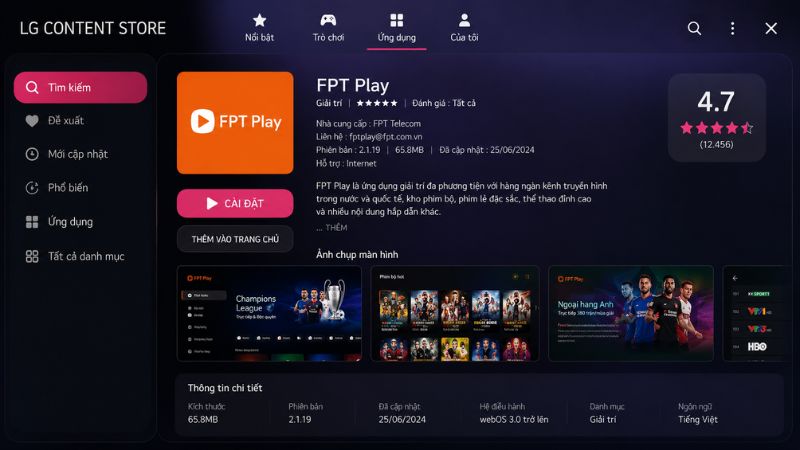 Nhấn Cài đặt FPT Play.