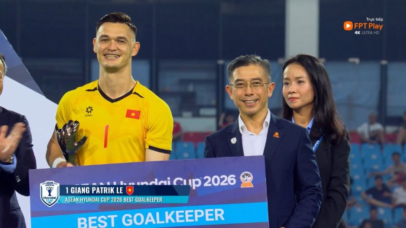 Patrik Lê Giang đạt Thủ môn xuất sắc nhất ASEAN Cup 2026 khi giữ sạch lưới 6 trong 8 trận