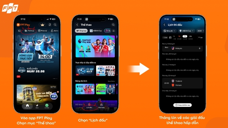 Cập nhật thông tin lịch đấu đơn giản với ứng dụng FPT Play