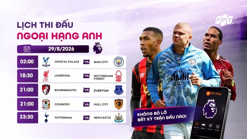 Lịch thi đấu Ngoại hạng Anh h&ocirc;m nay 29/8: Nhận định, link xem chi tiết