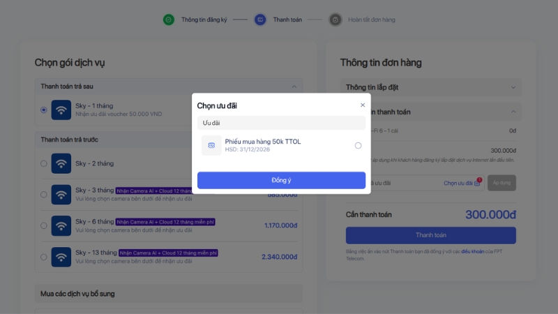 Đăng ký Internet FPT và thanh toán trả sau nhận ưu đãi giảm 50.000 đồng