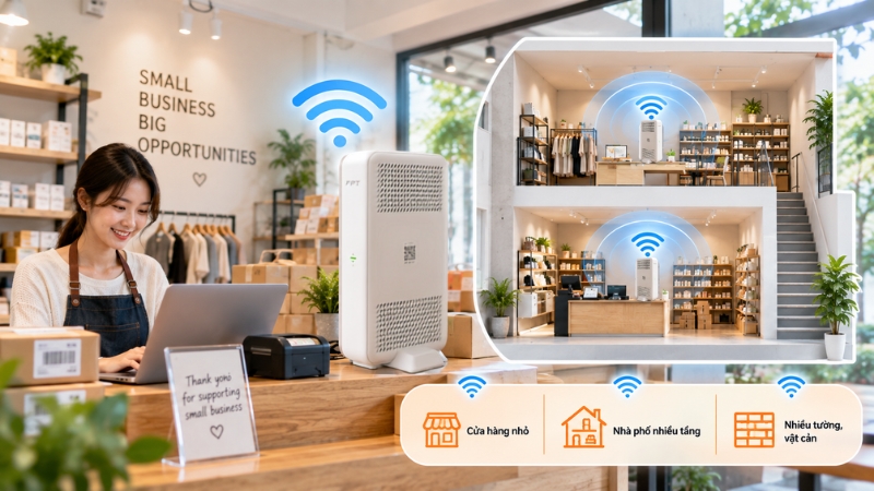 Lựa chọn thiết bị và bố trí WiFi phù hợp với không gian cửa hàng
