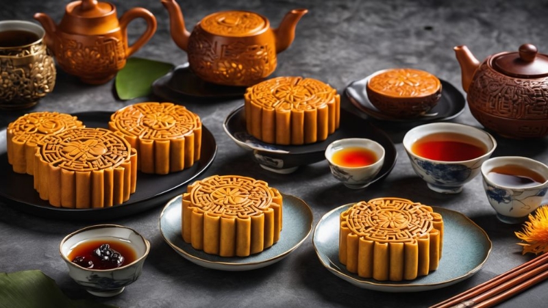 Hình ảnh bánh và trà ngày Trung thu