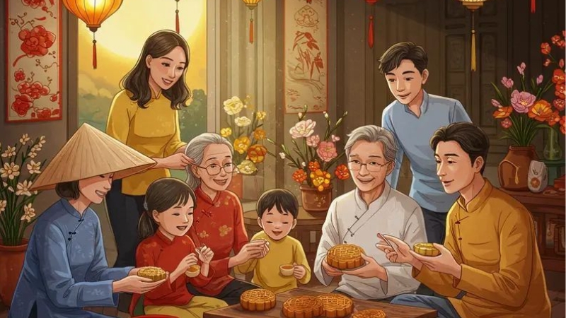 Gia đình cùng nhau đón Tết Trung thu trong không khí ấm áp