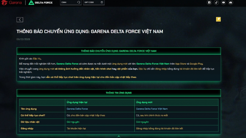 Tên ứng dụng mới của Garena Delta Force